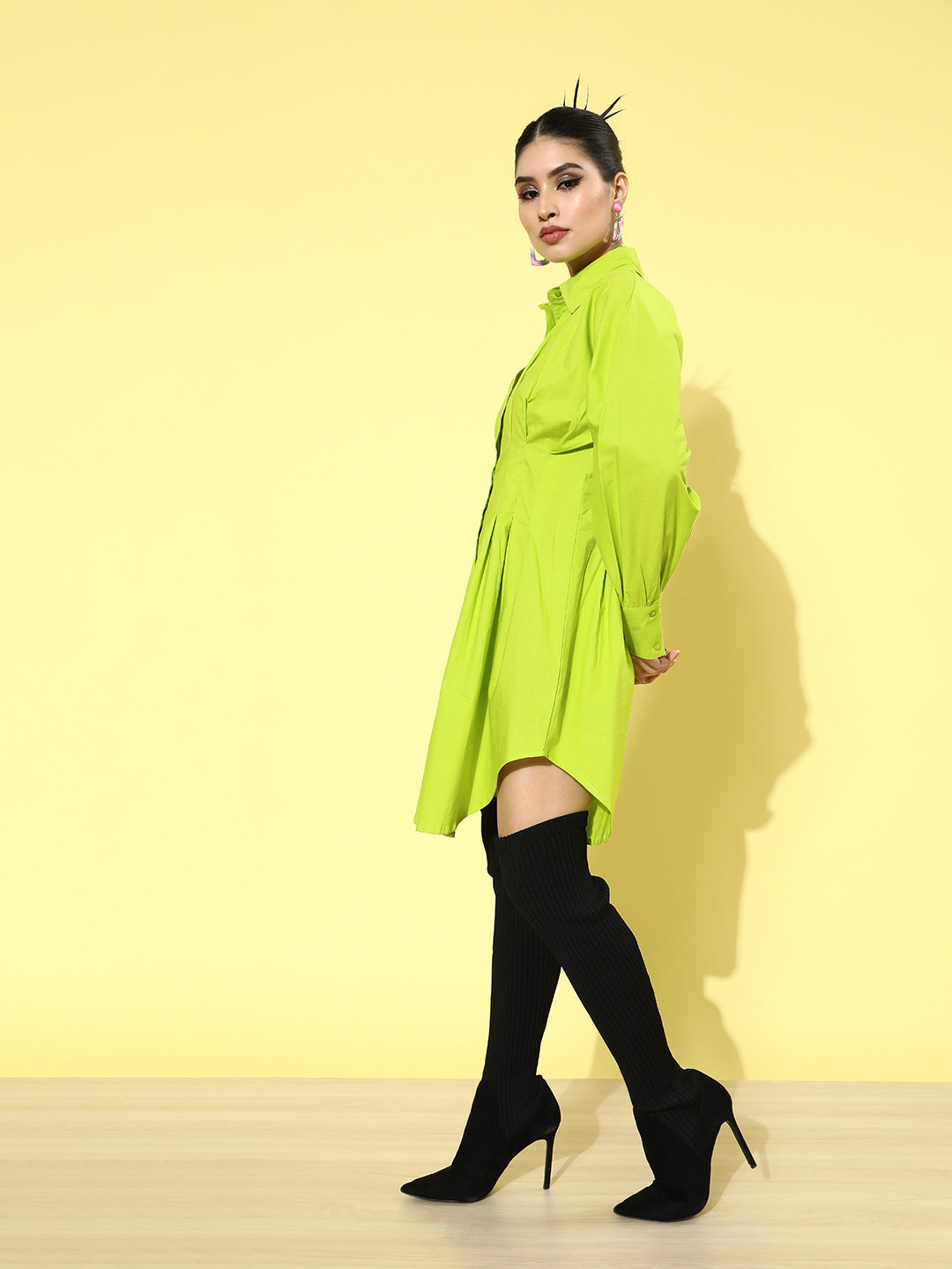 plusS Women Green Solid Shirt Dress