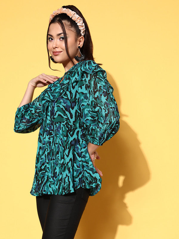 plusS Green Tropical Print Layered Top