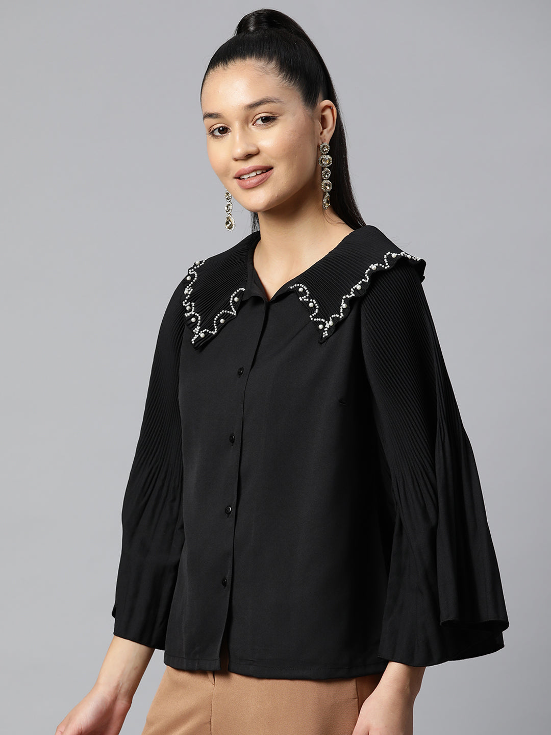 plusS Black Shirt Style Top