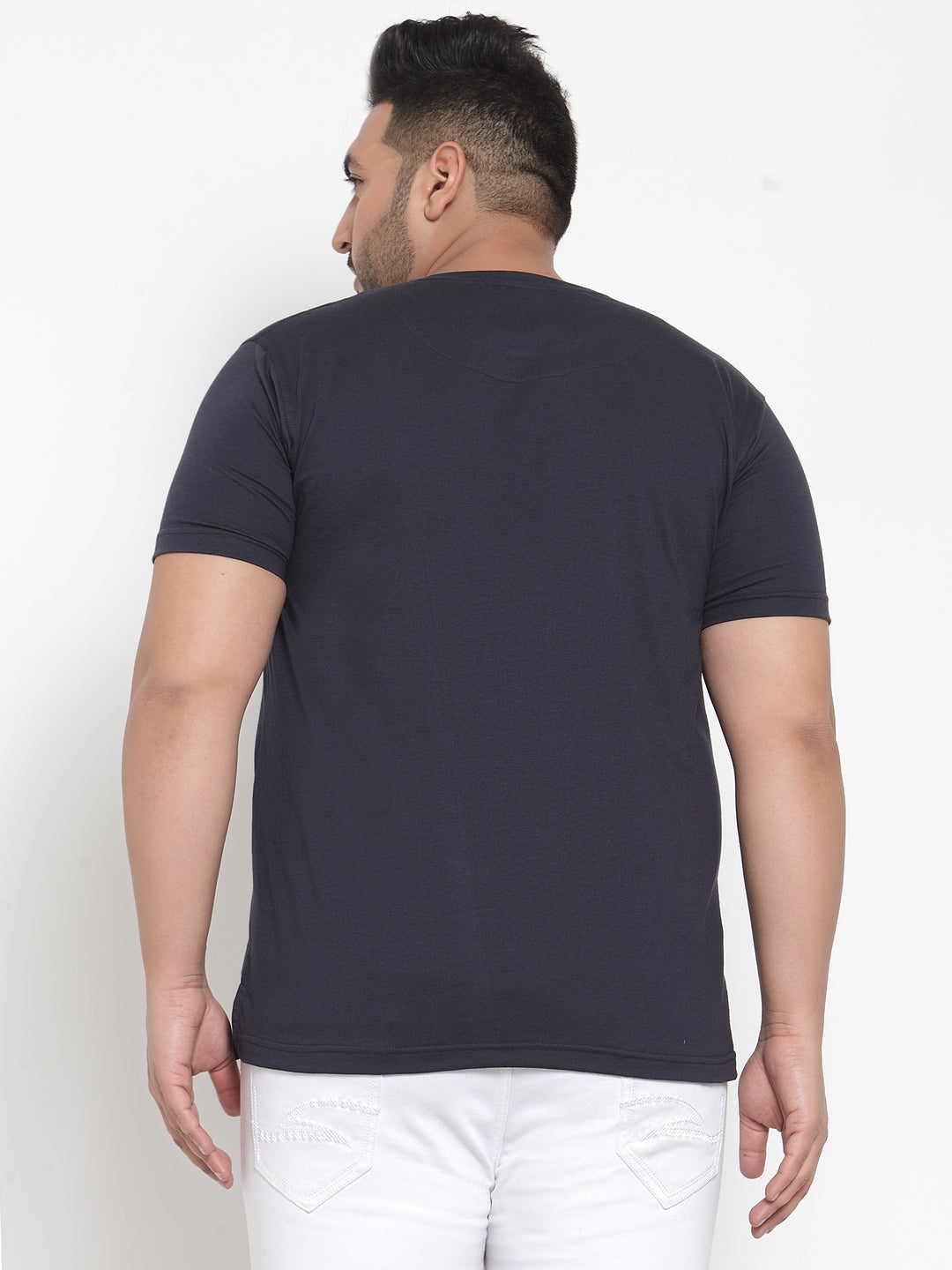 Men Navy Blue Printed Round Neck Pure Cotton T-shirt