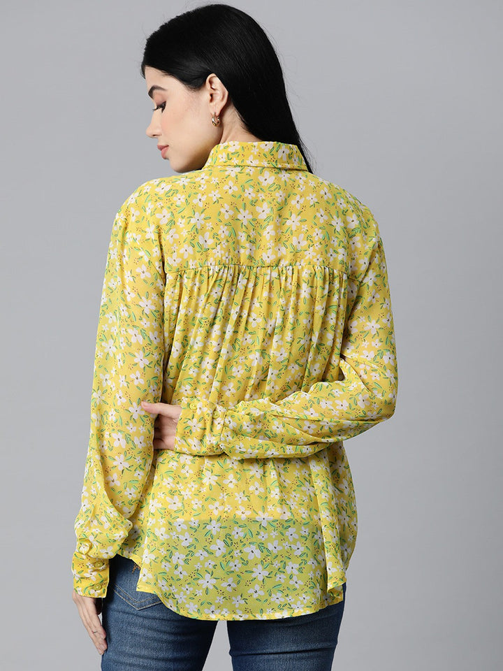 plusS Women Yellow  White Floral Printed Casual Shirt