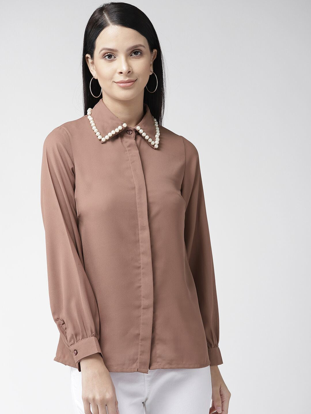 plusS Women Brown Solid Casual Shirt