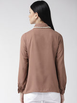 plusS Women Brown Solid Casual Shirt