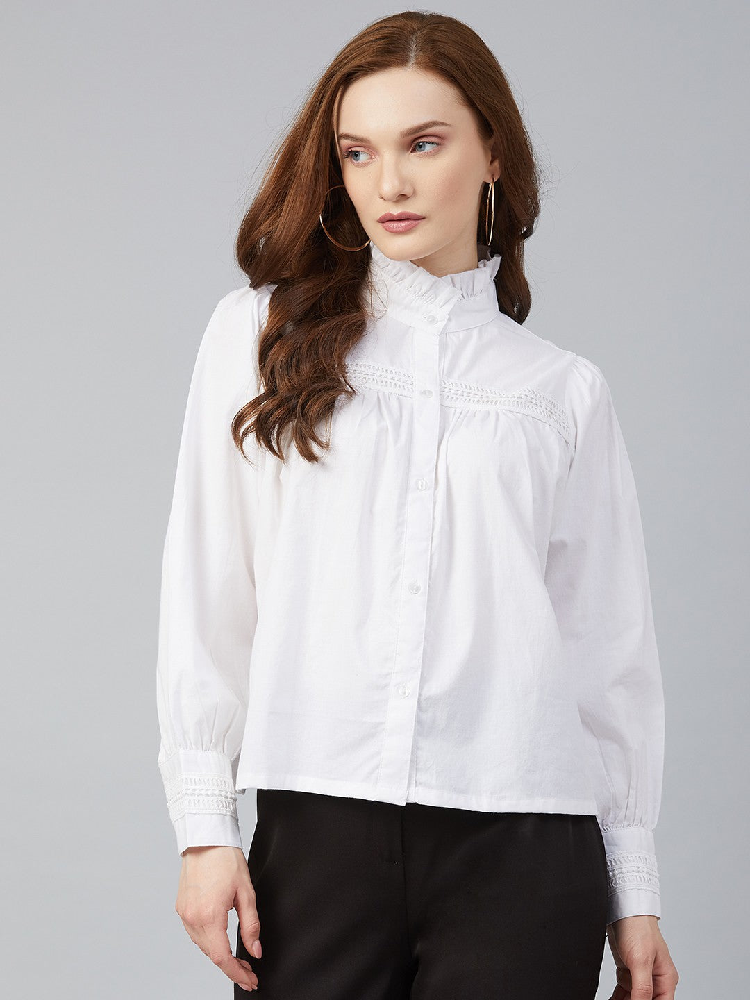 plusS Attractive White Ruched and Smocked Shirt