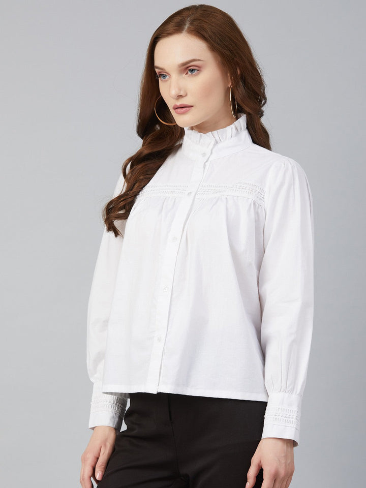 plusS Attractive White Ruched and Smocked Shirt