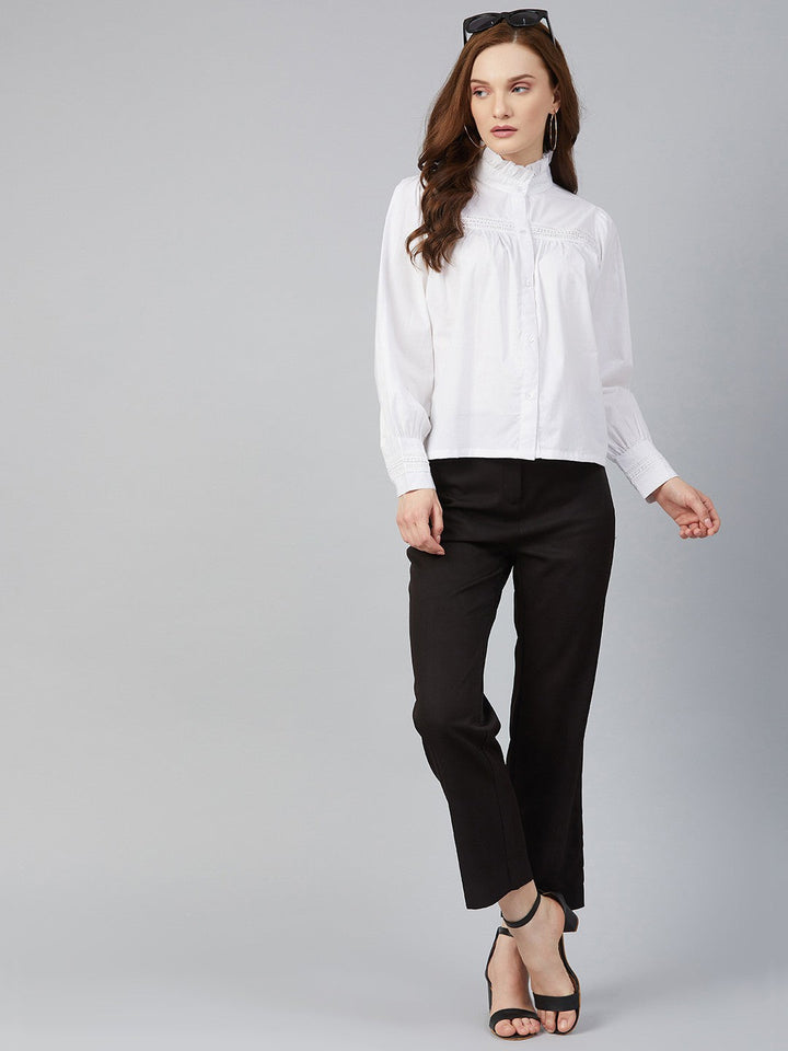 plusS Attractive White Ruched and Smocked Shirt