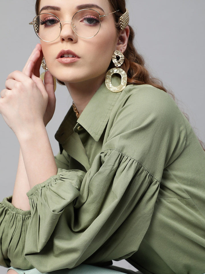 plusS Gorgeous Green Puff Sleeves Shirt