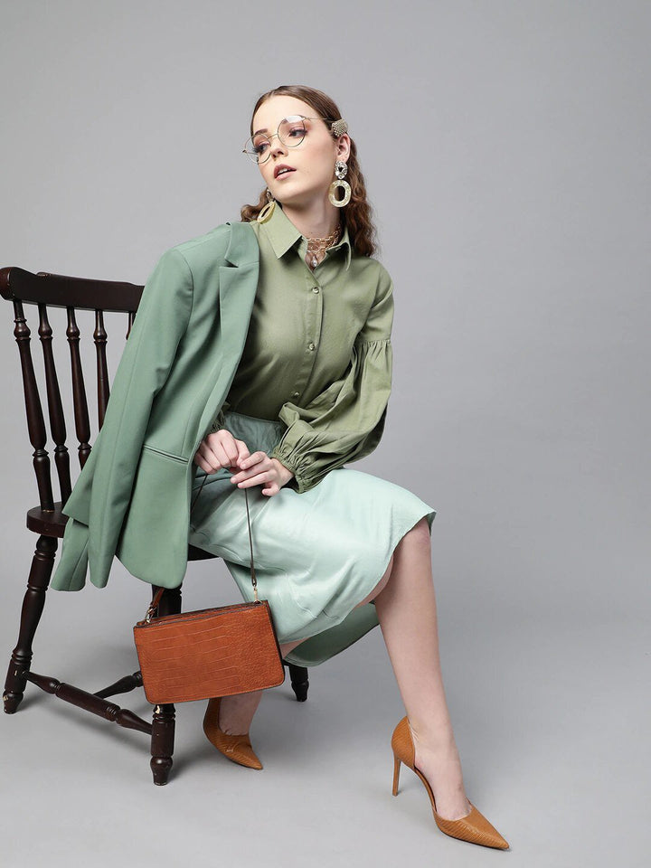 plusS Gorgeous Green Puff Sleeves Shirt