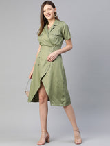 Pluss Elegant Green Solid Ruched Dress