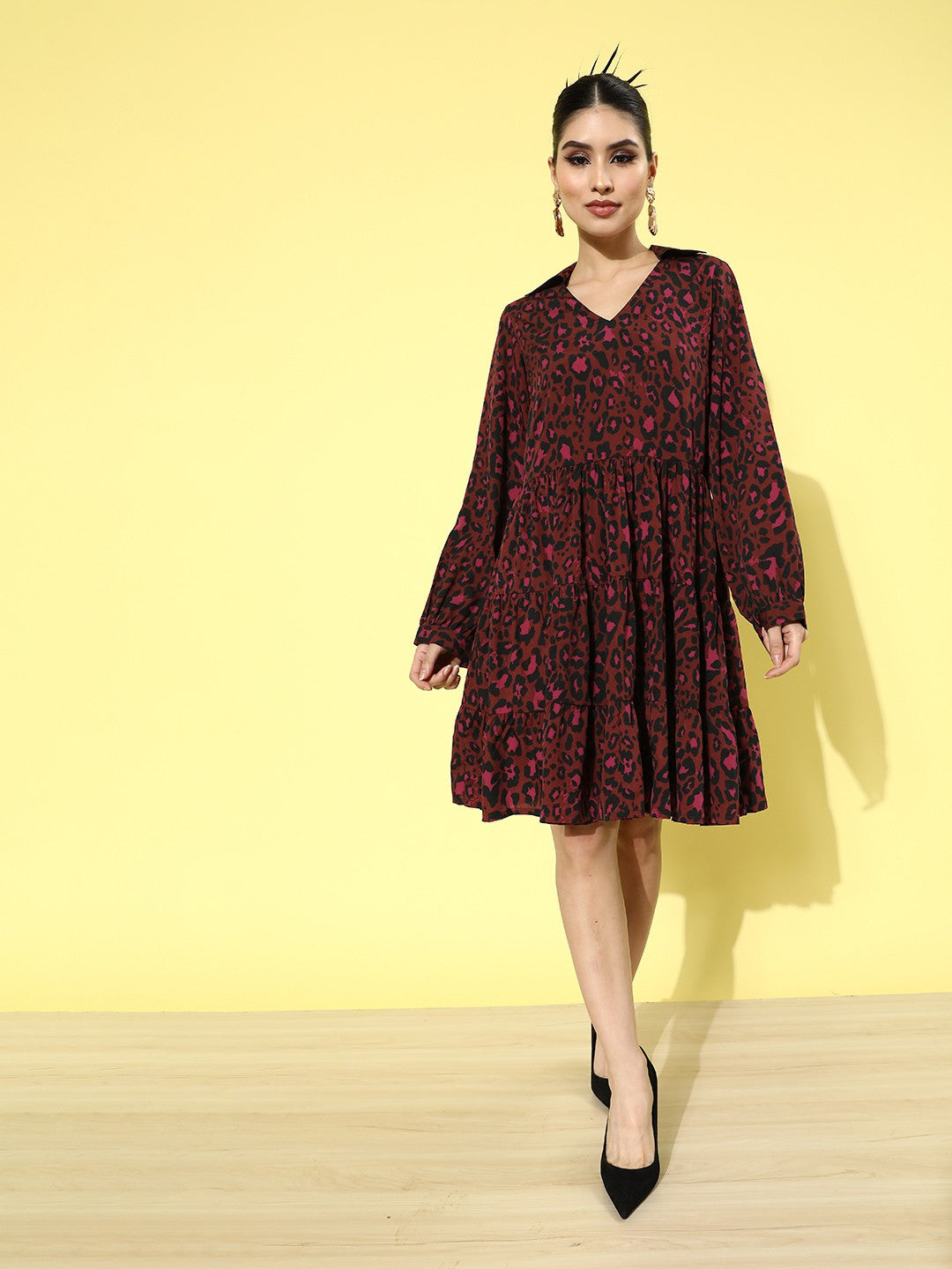 Maroon leopard outlet print dress