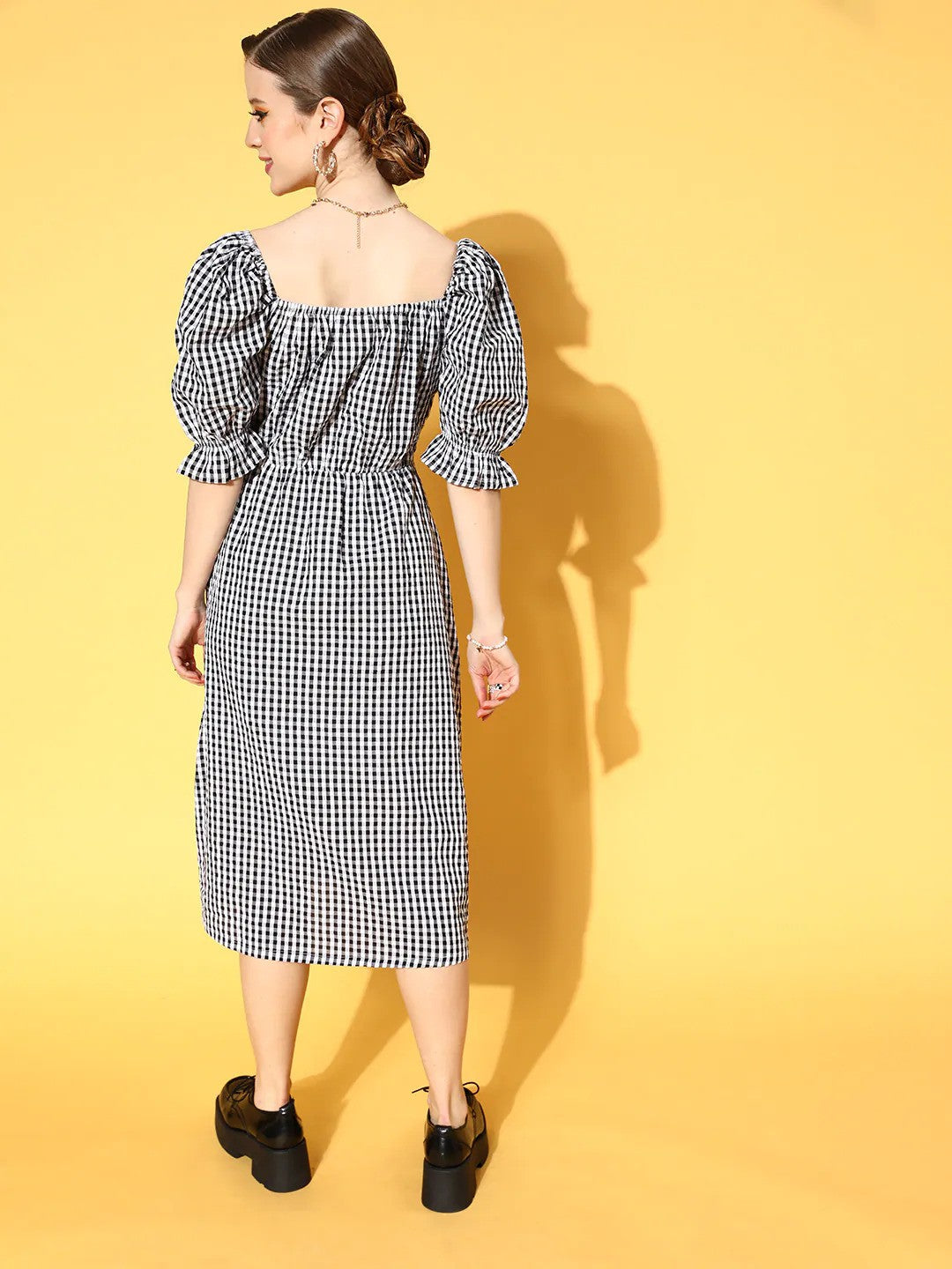 plusS Black  White Checked A-Line Dress