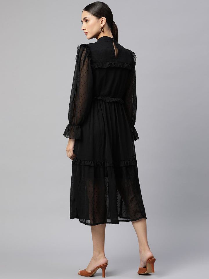 plusS Black Self Design Midi Dress