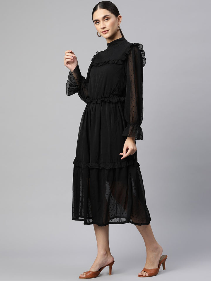 plusS Black Self Design Midi Dress