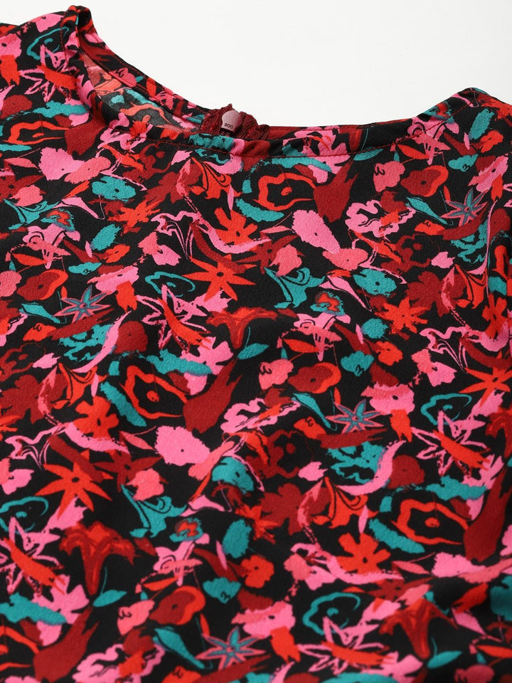 plusS Black  Red Floral Print A-Line Dress