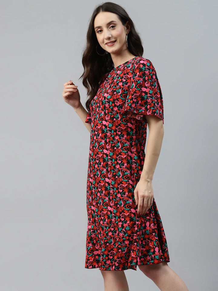 plusS Black  Red Floral Print A-Line Dress