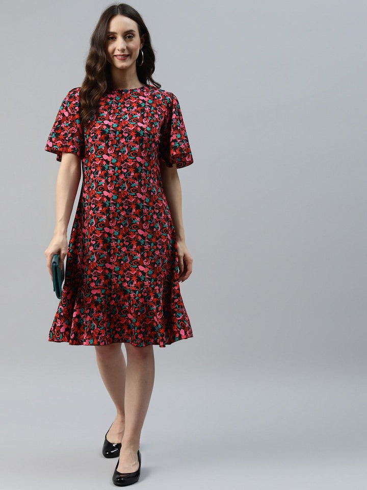 plusS Black  Red Floral Print A-Line Dress