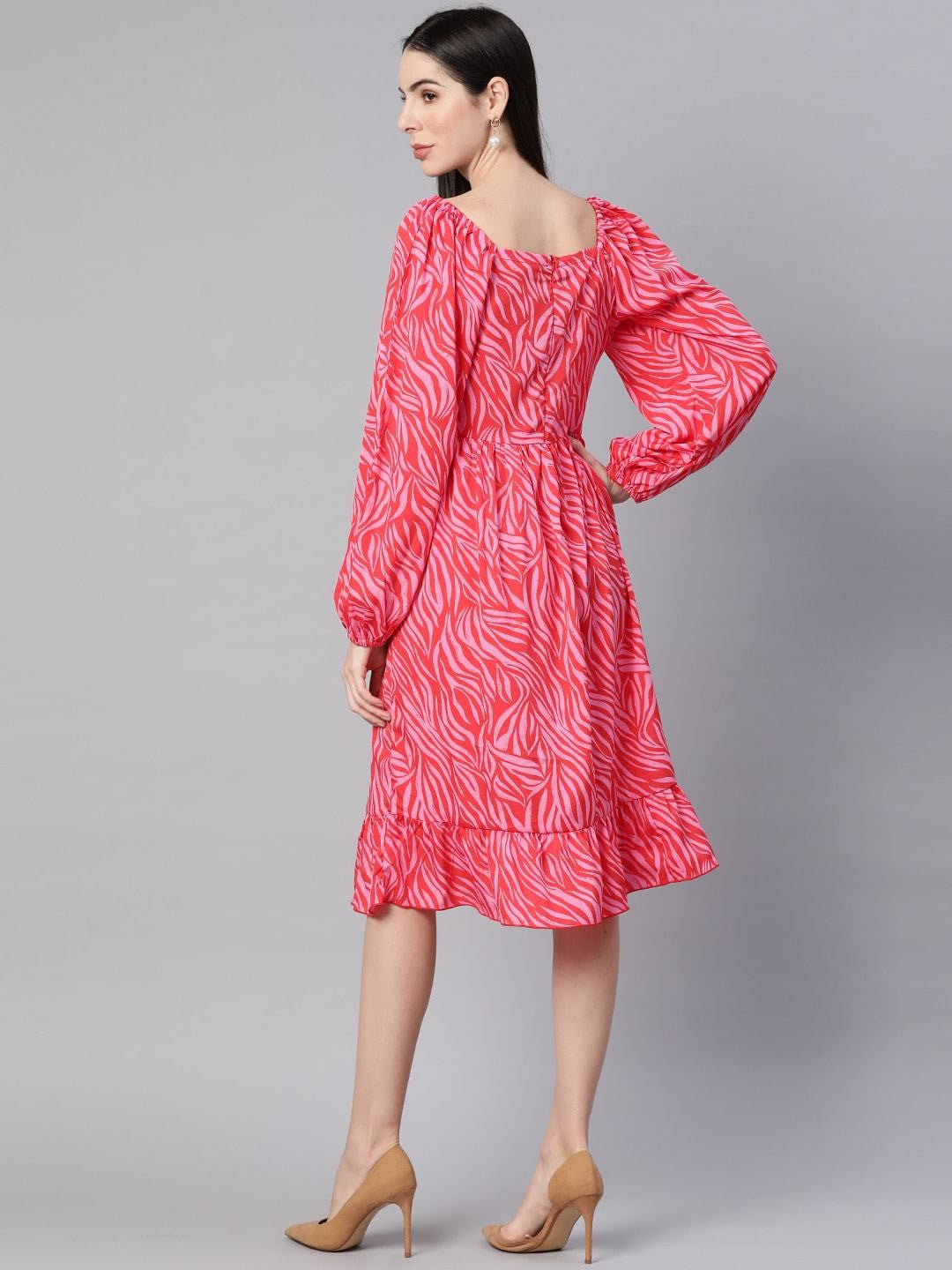 plusS Pink Printed Fit  Flare Dress