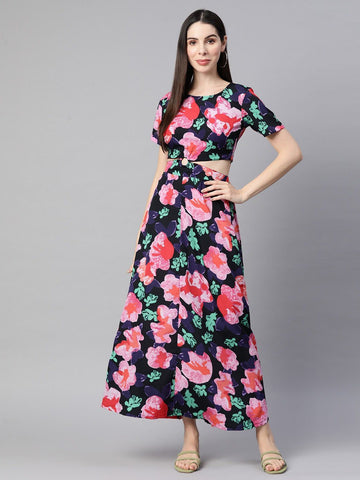 plusS Black Floral Cut-Outs Maxi Dress