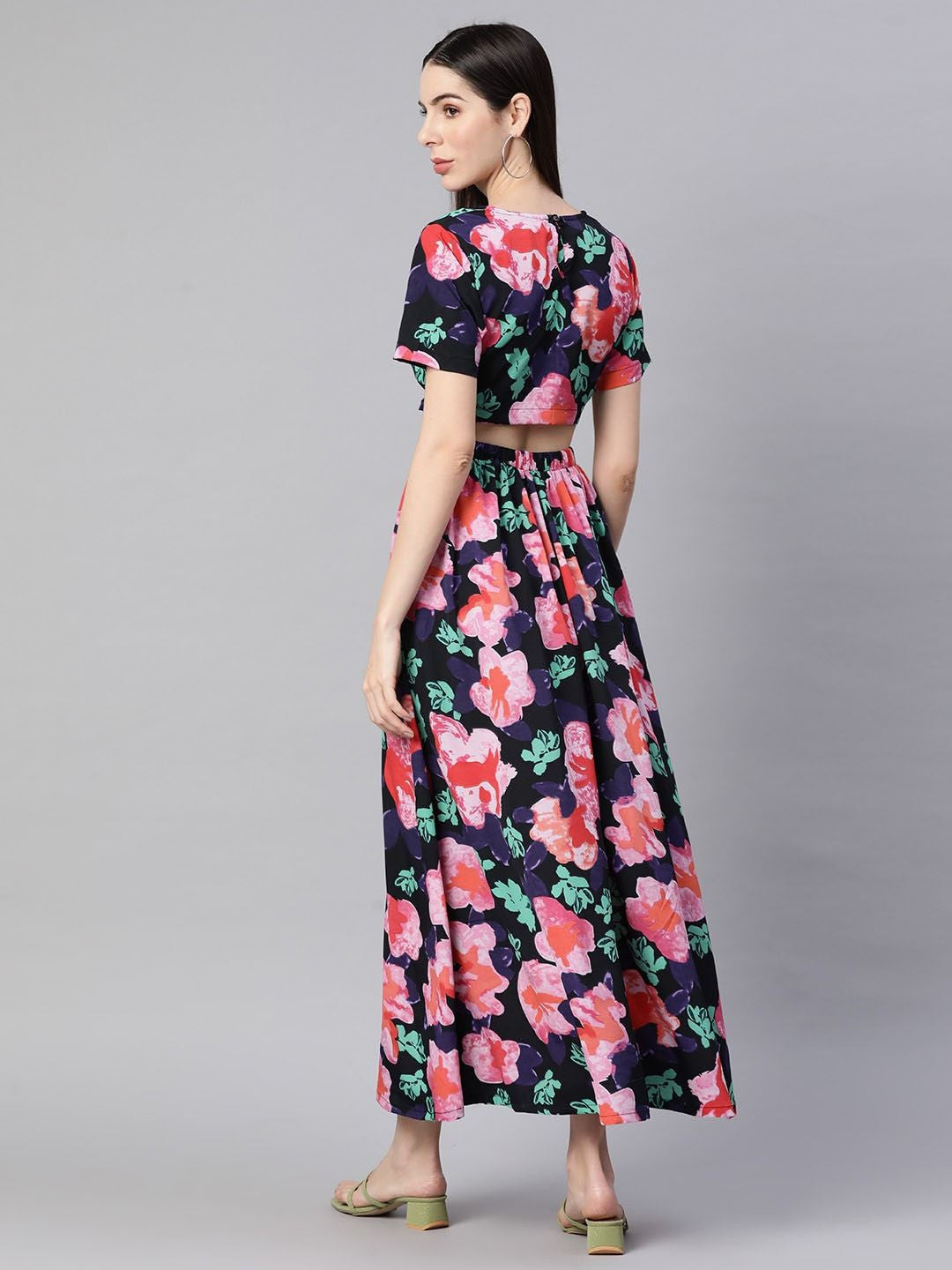 plusS Black Floral Cut-Outs Maxi Dress