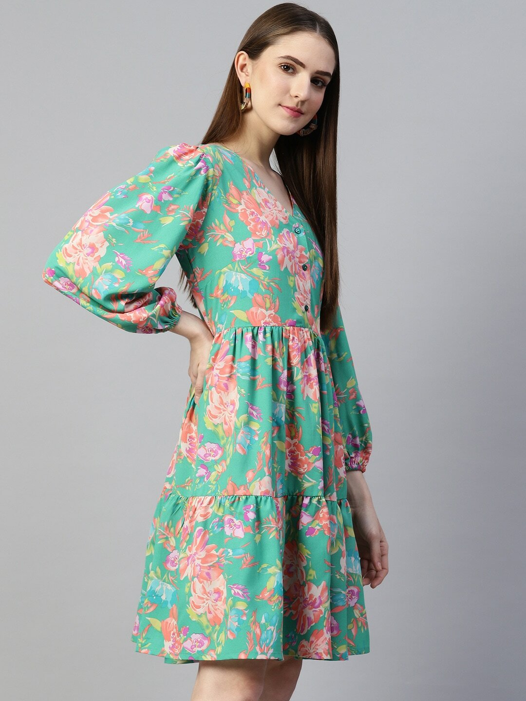 plusS Green  Pink Floral Dress