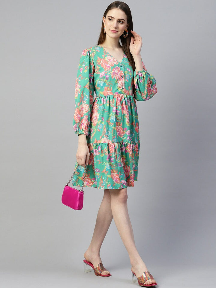 plusS Green  Pink Floral Dress