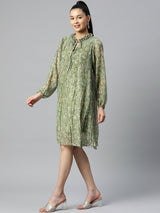 plusS Olive Floral Print Knee Length A-Line Dress