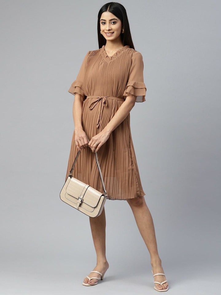 plusS Brown Pleated Dress