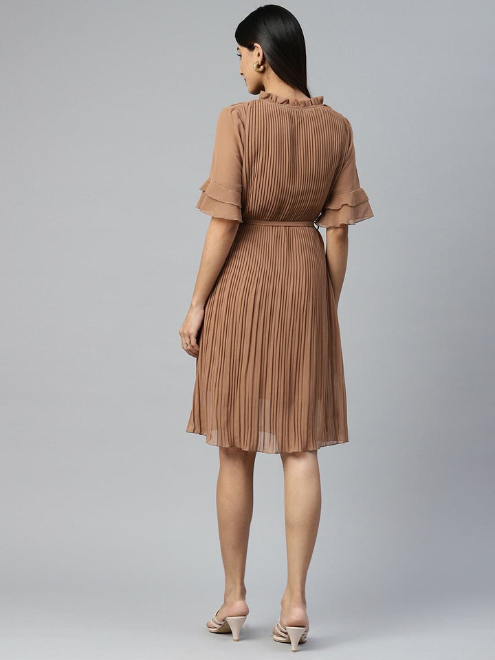 plusS Brown Pleated Dress