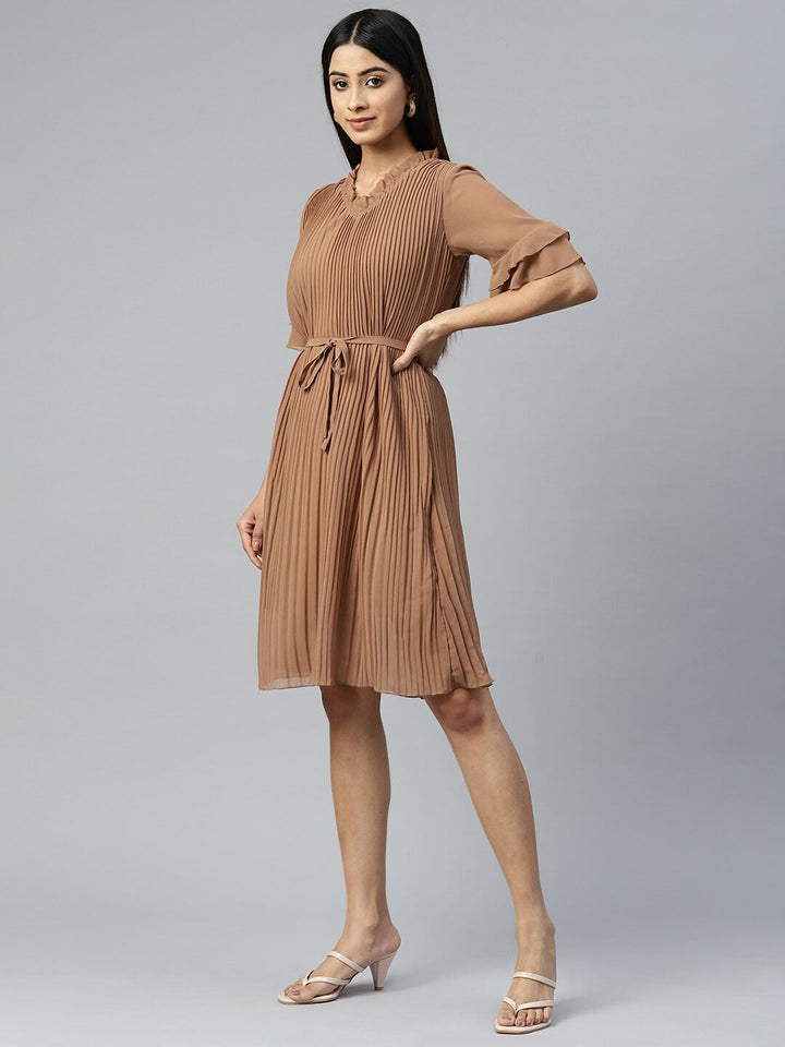 plusS Brown Pleated Dress