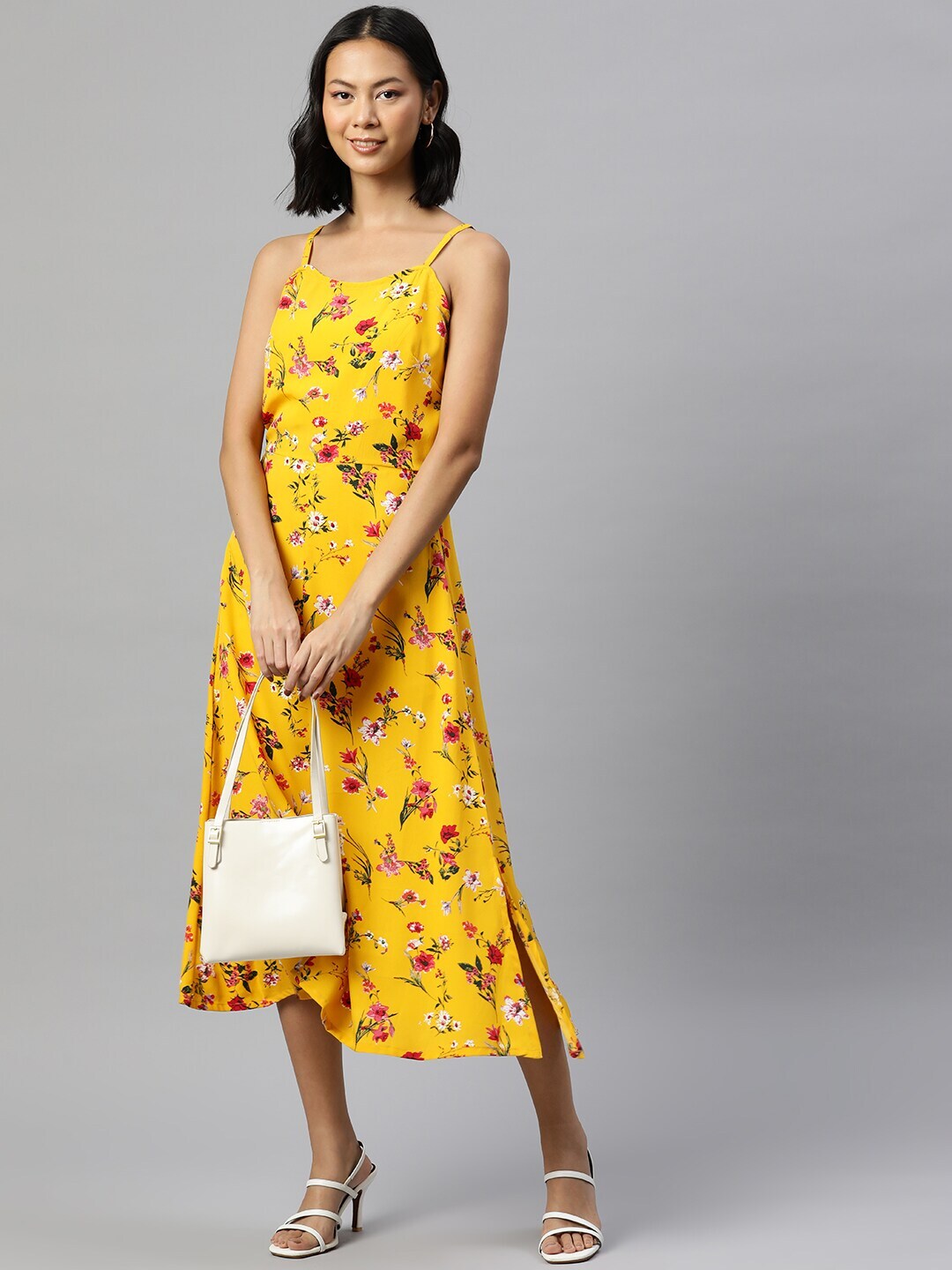 plusS Floral Print A-Line Midi Dress