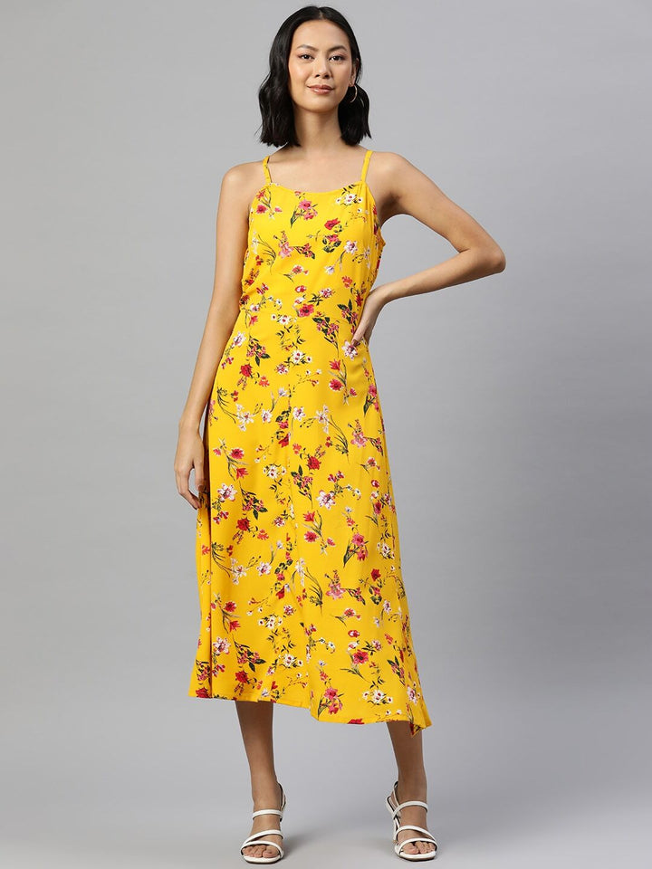 plusS Floral Print A-Line Midi Dress