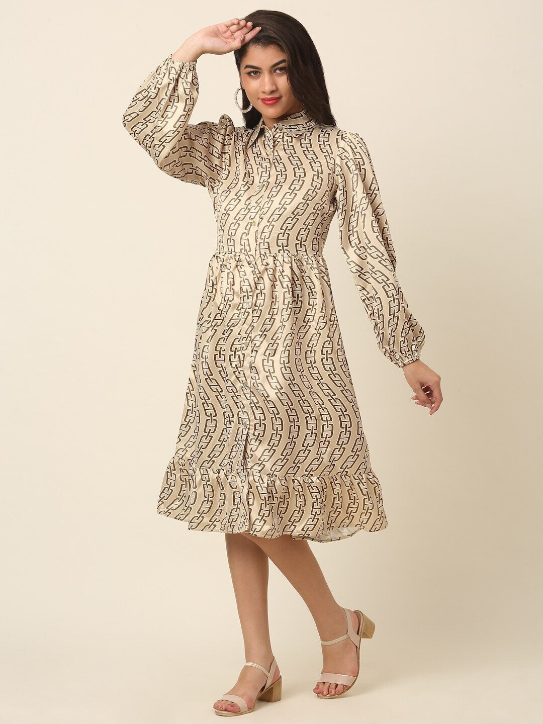 plusS Beige Animal Print Shirt Dress