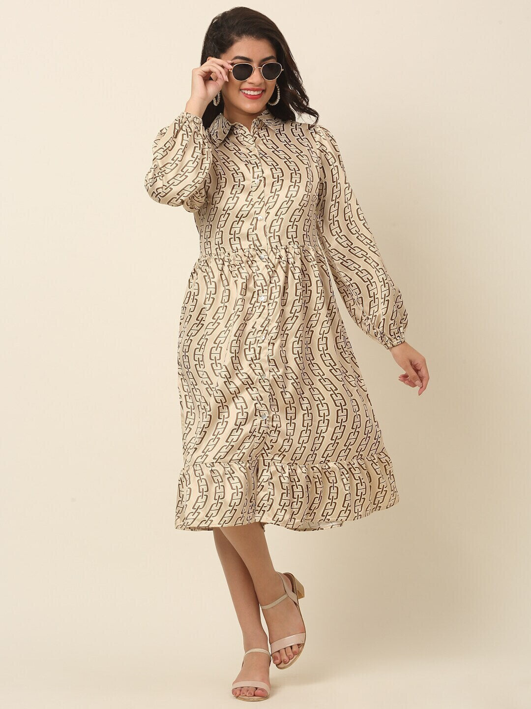 plusS Beige Animal Print Shirt Dress