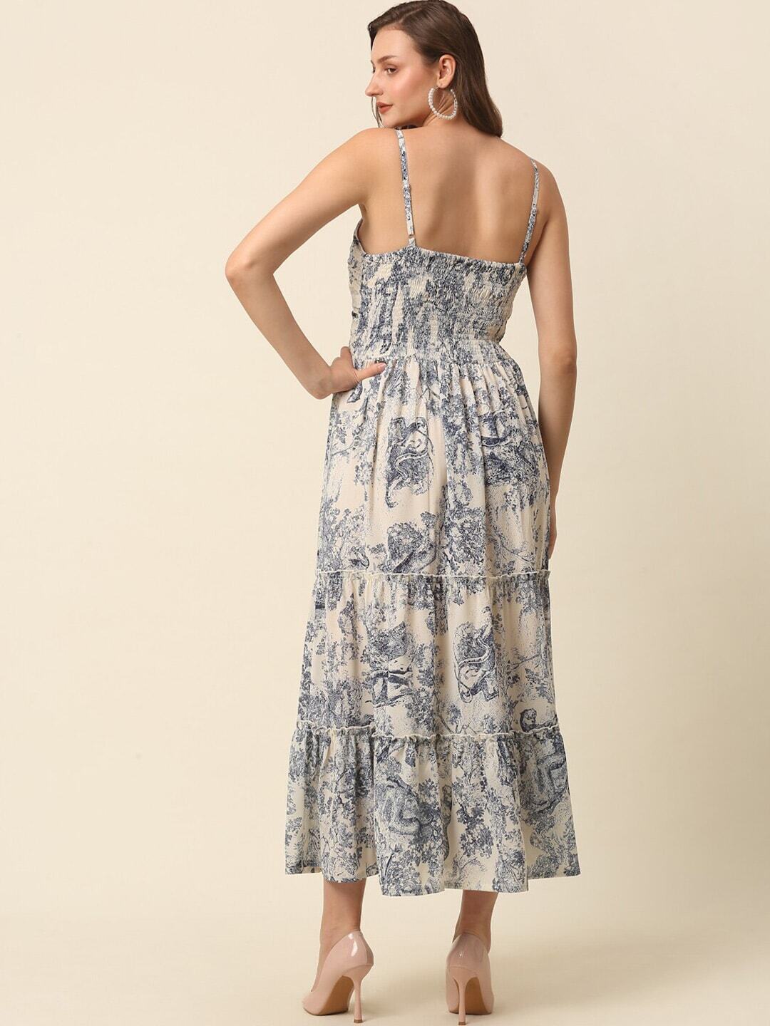 plusS Beige Conversational Printed Shoulder Straps Tiered Fit  Flare Maxi Dress