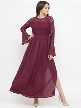 plusS Women Burgundy Self Design Maxi Dress