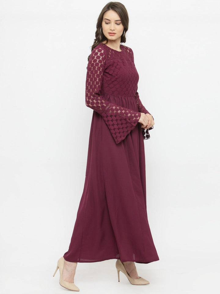 plusS Women Burgundy Self Design Maxi Dress