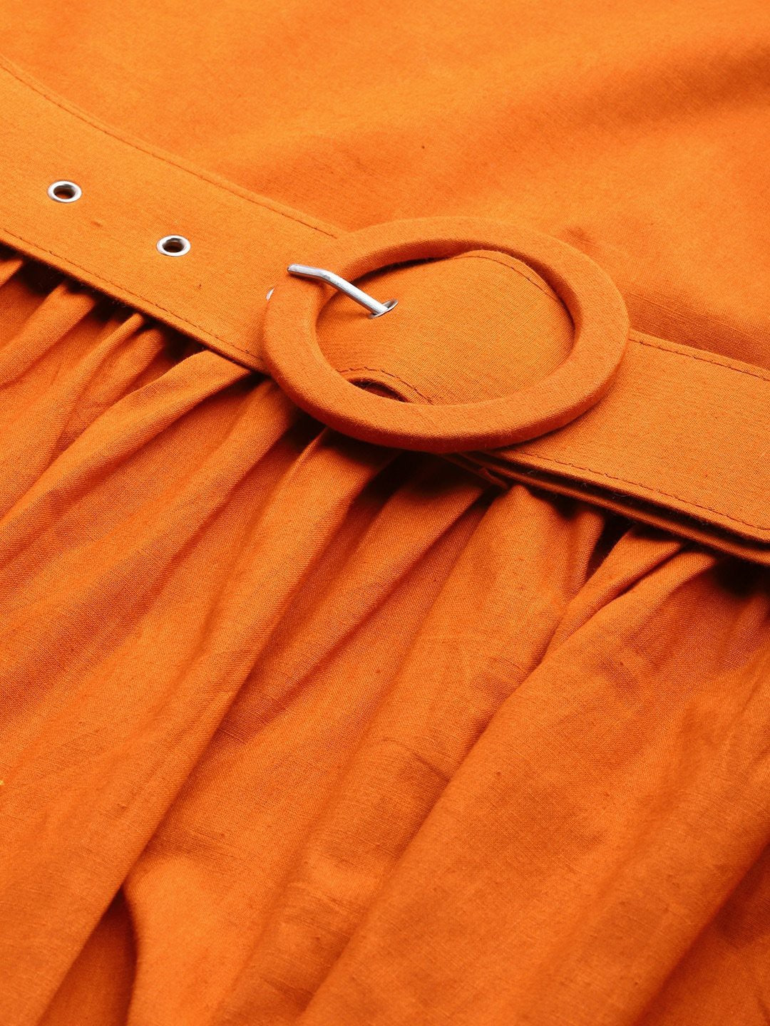 plusS Rust Orange Cotton A-Line Dress With Belt