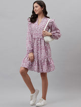 plusS Lavender  Off White Floral Print A-Line Dress