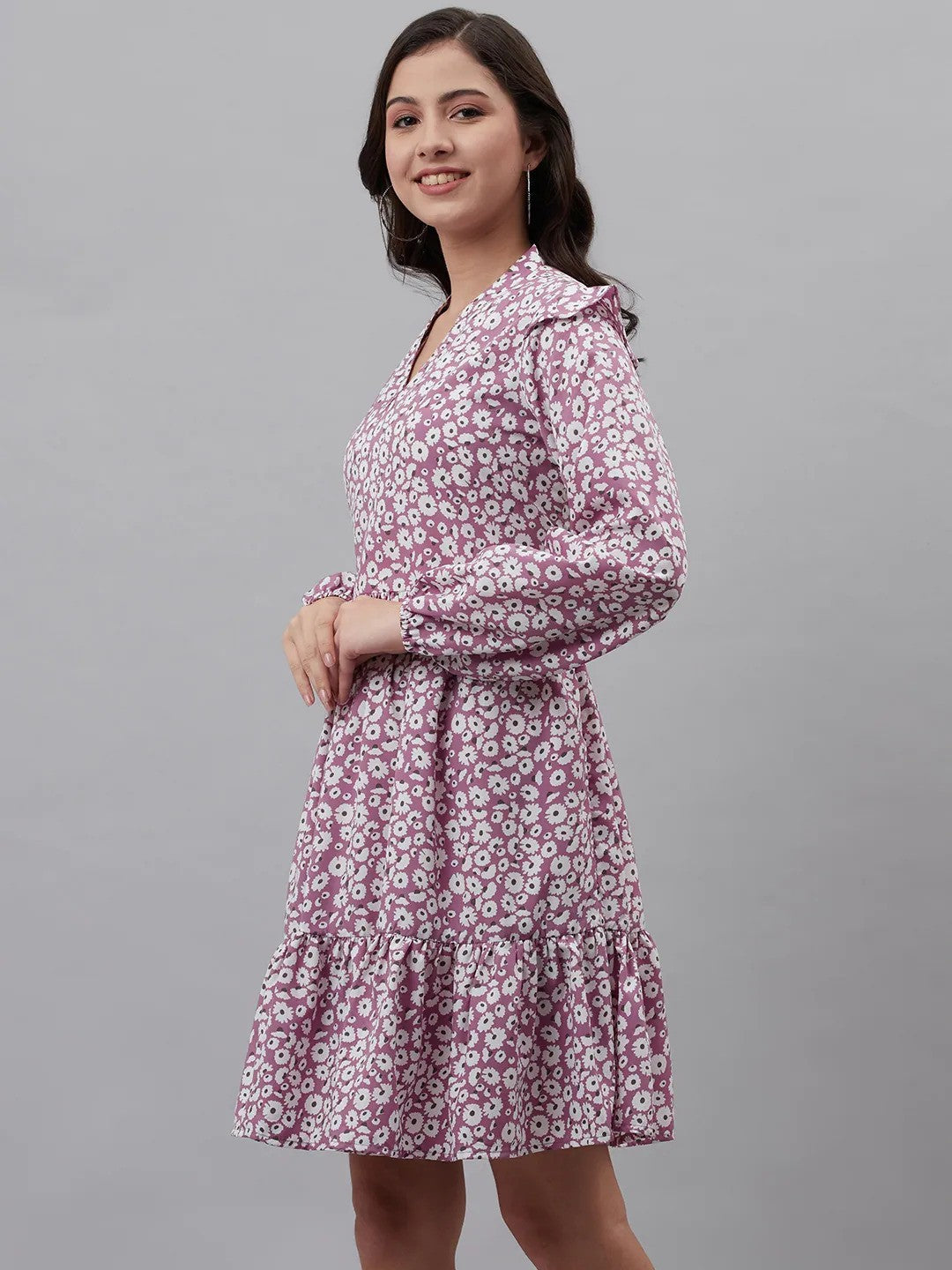 plusS Lavender  Off White Floral Print A-Line Dress