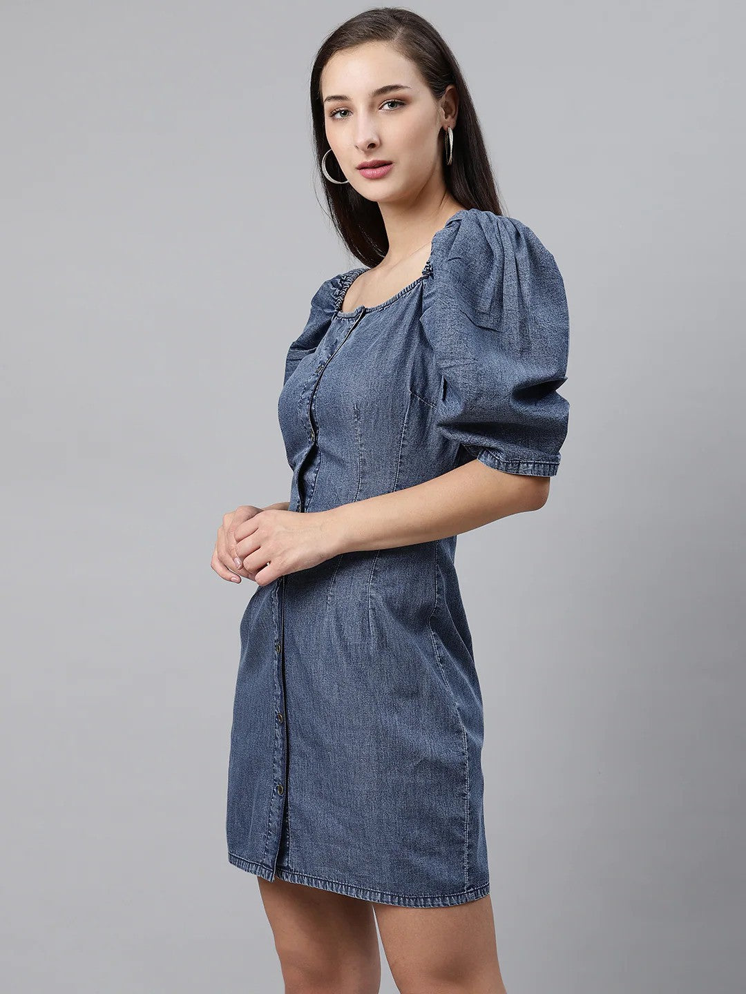 Buy LATIN QUARTERS Blue Solid V- Neck Denim Womens Regular Dress | Shoppers  Stop