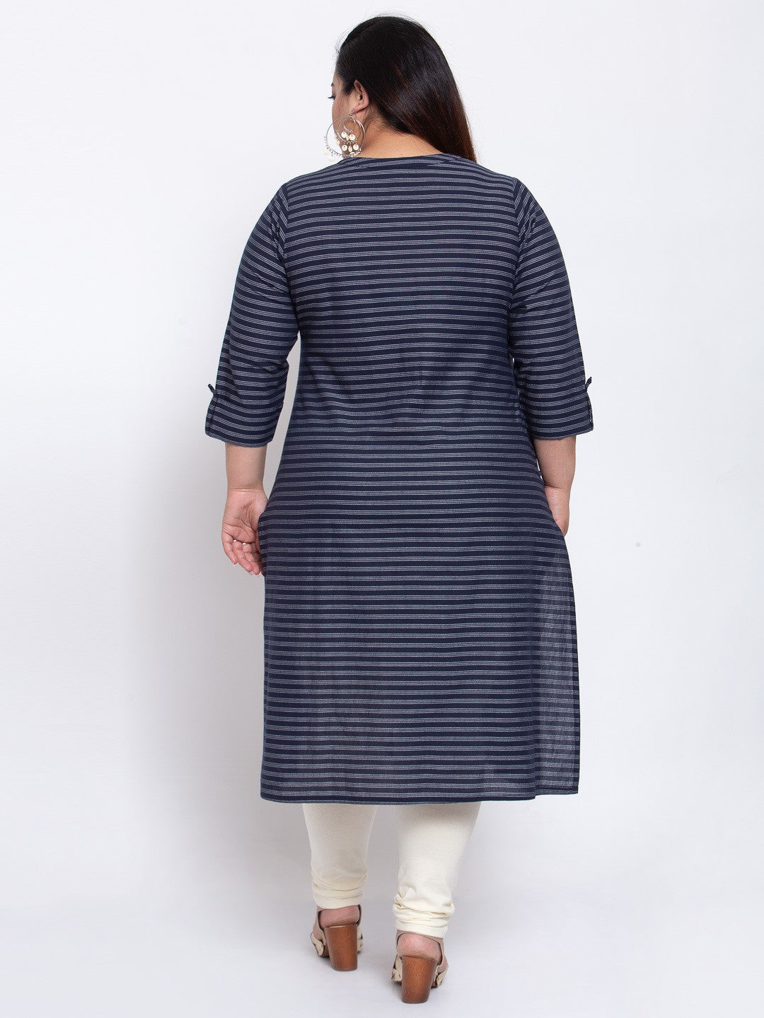 plusS Women Navy Blue Striped Kurta