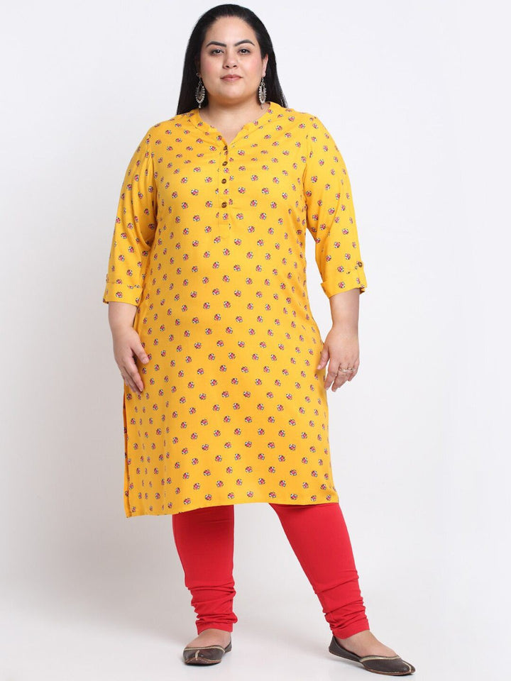 plusS Mandarin Collar Floral Printed Kurta