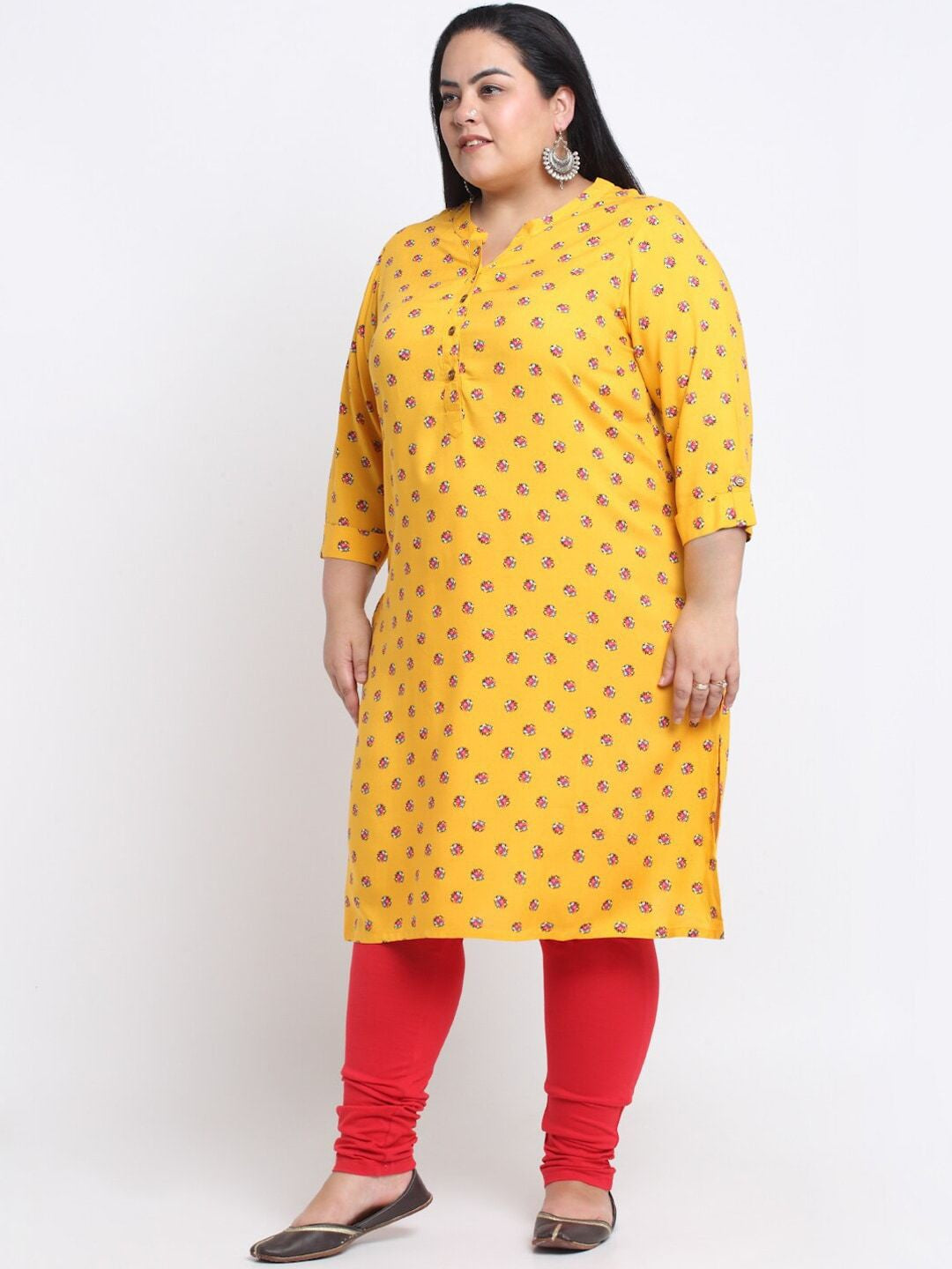 plusS Mandarin Collar Floral Printed Kurta