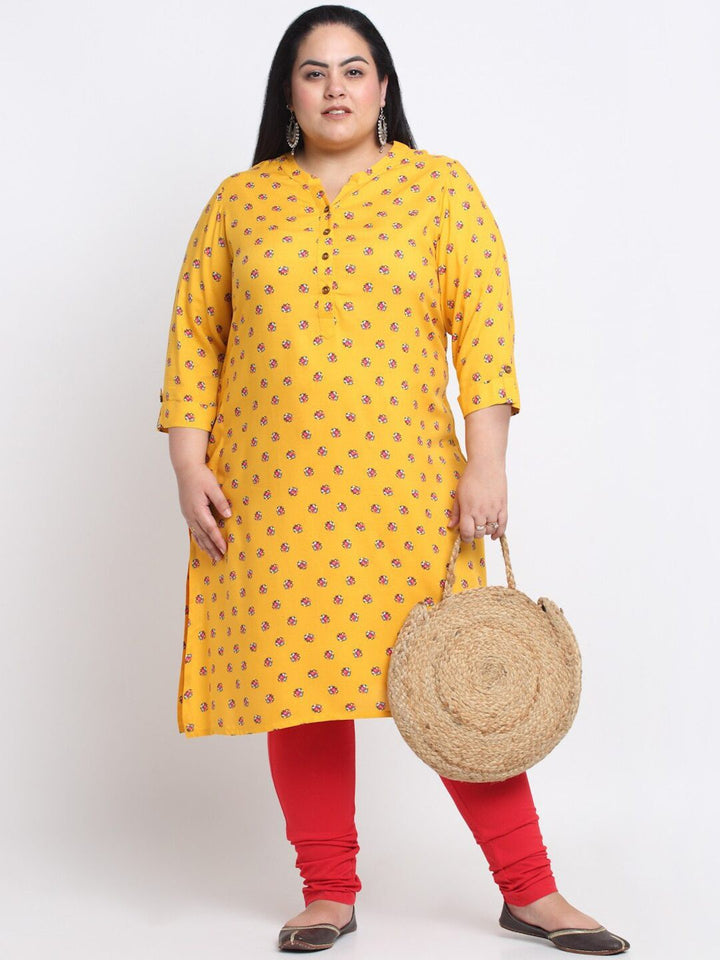 plusS Mandarin Collar Floral Printed Kurta