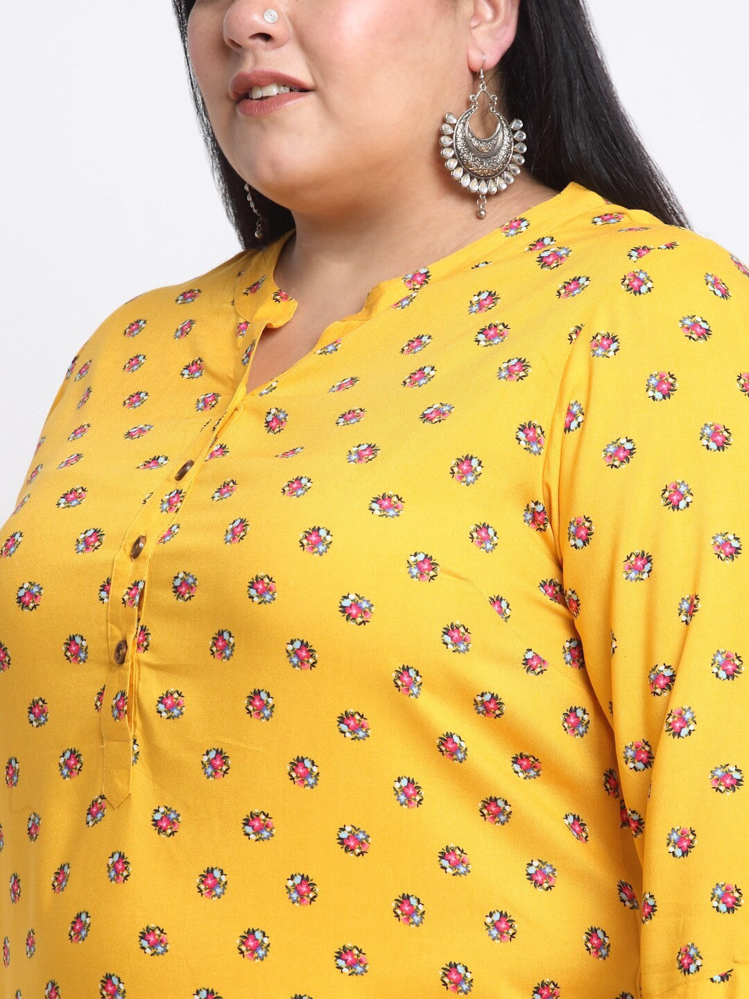 plusS Mandarin Collar Floral Printed Kurta