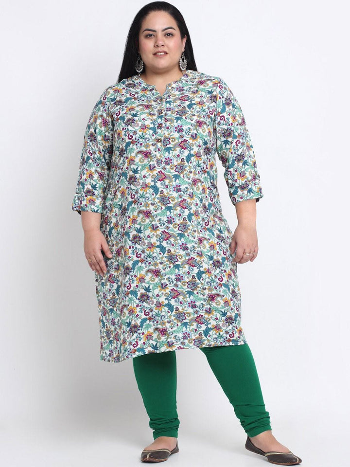 plusS Band Collar Floral Printed Kurta