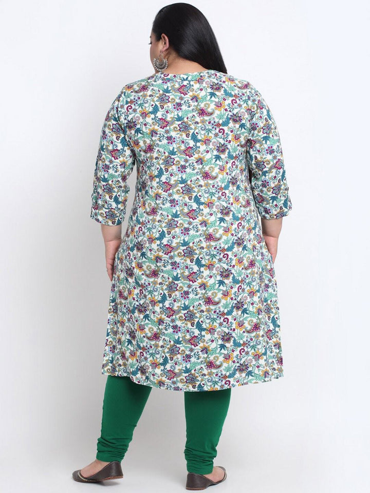 plusS Band Collar Floral Printed Kurta