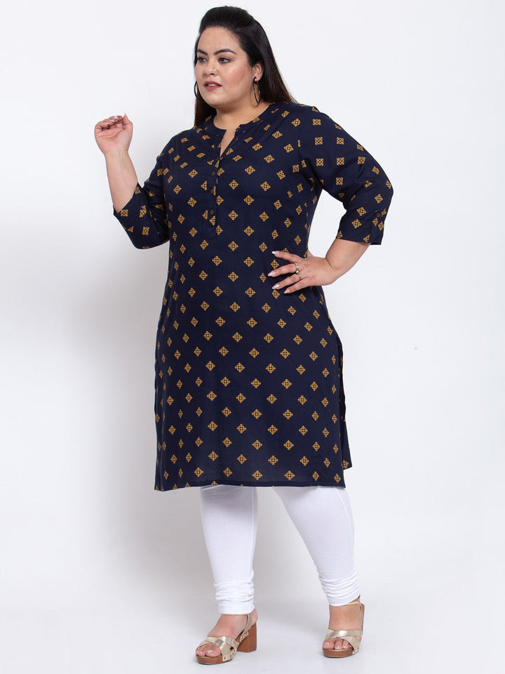 plusS Women Navy Blue Ethnic Motifs Printed Kurta