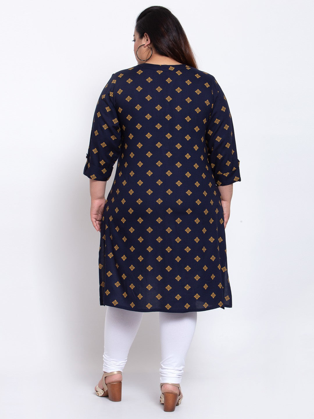 plusS Women Navy Blue Ethnic Motifs Printed Kurta