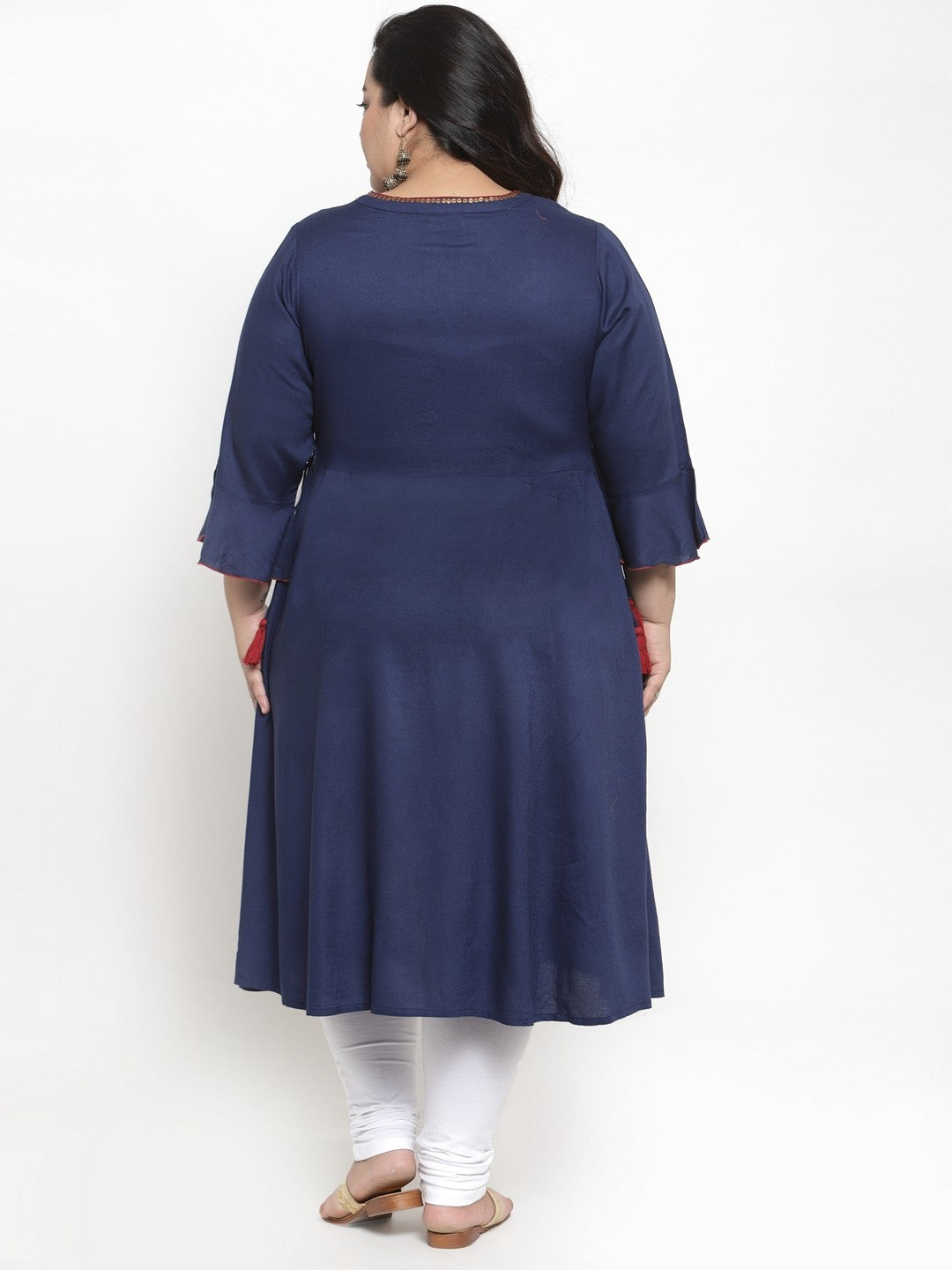 Navy Blue Embroidered A-Line Kurta